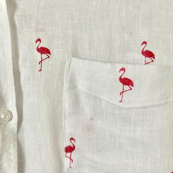 NEW Rails Charli Button Down Shirt in White with Fuschia Flamingos Size Medium - Picture 2 of 6